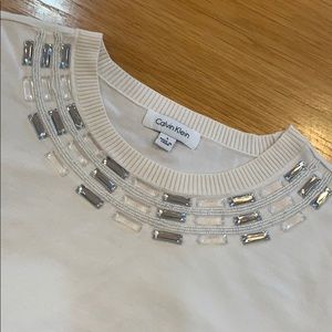 Calvin Klein Knit 🧶 Beaded Neck Shirt Top Size L